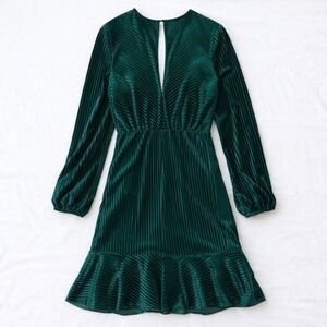 RYSE The Label Pleated Velvet Dress Women's Small Green Keyhole Open Back